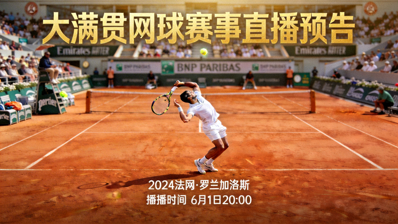 大满贯网球赛事直播预告 - 网球选手在红土场上发球的优雅姿态